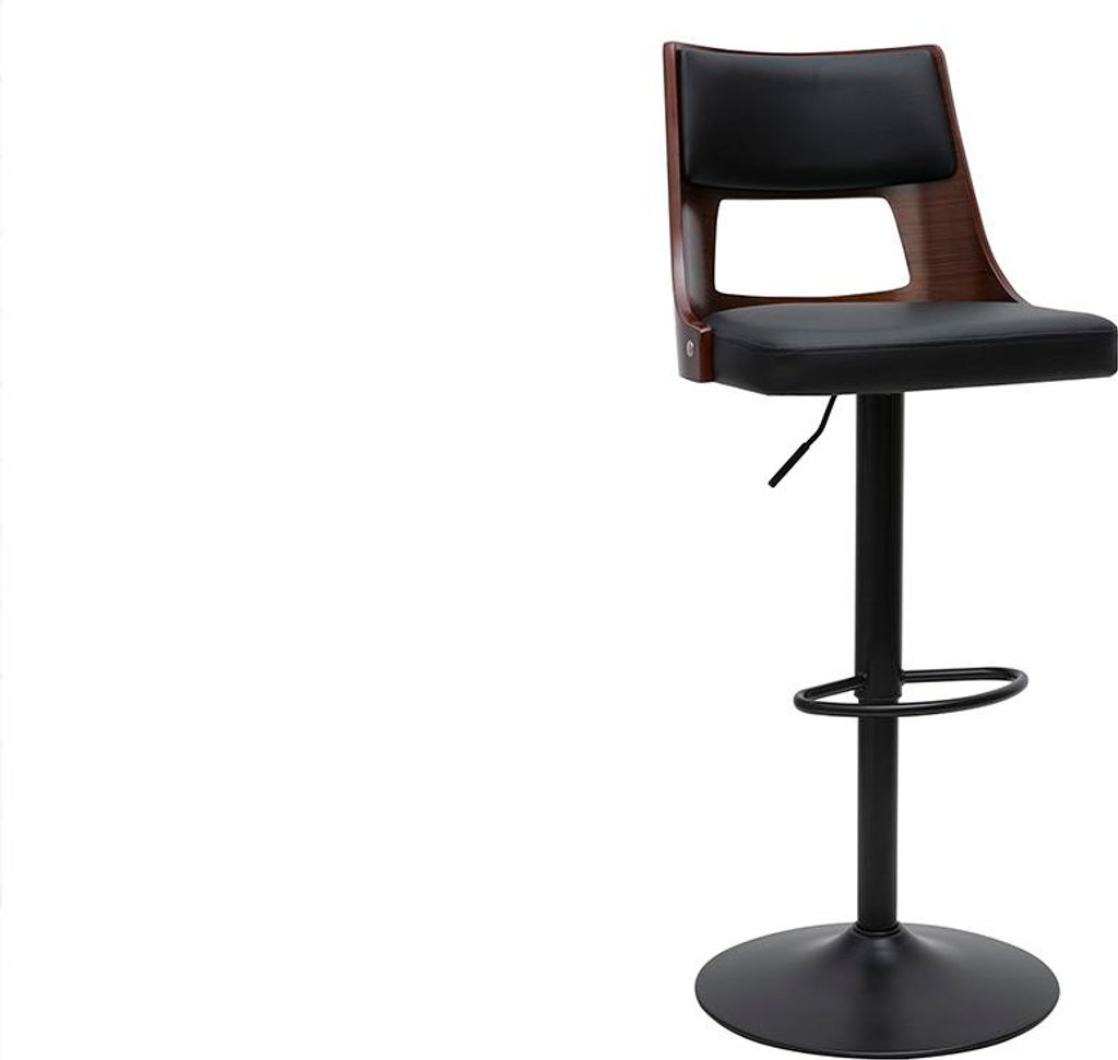 Miliboo - Höhenverstellbarer Vintage-Drehbarhocker 360° schwarz und dunkles Holz GARBO