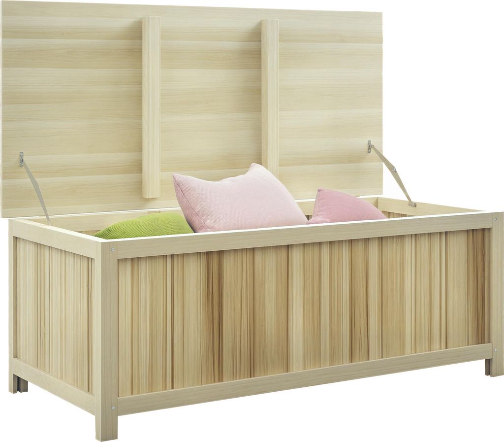 Outsunny 172L Gartenbox, Aufbewahrungstruhe aus Massivholz mit Gasdruckfedern, für den Außenbereich, 120 x 55 x 45 cm, Holzoptik