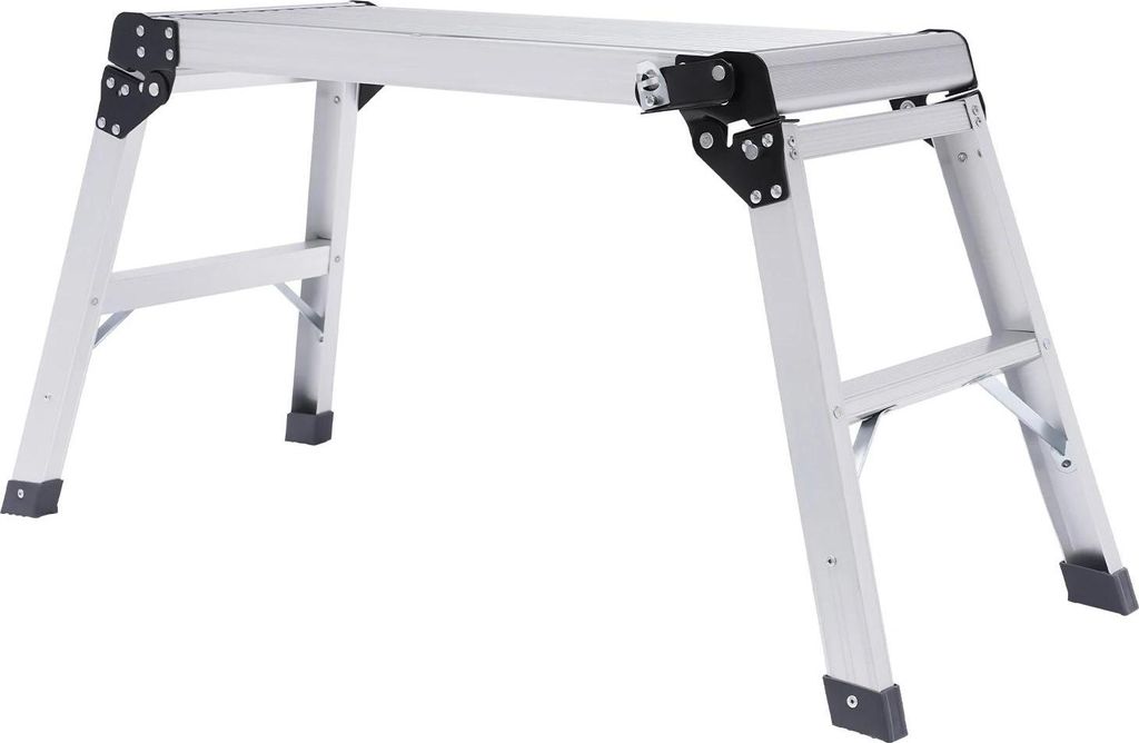 Klappbare Arbeitsplattform - Plattformleiter 1-stufig - Aluminium - Rutschfeste Oberfläche - Tragkraft 150 kg - 108×41×50 cm - Hellgrau