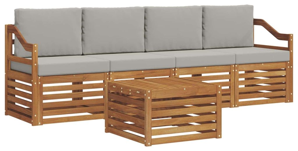 vidaXL Outdoor-Sofagarnitur mit Kissen 5 pcs Natürlich und Hellgrau
