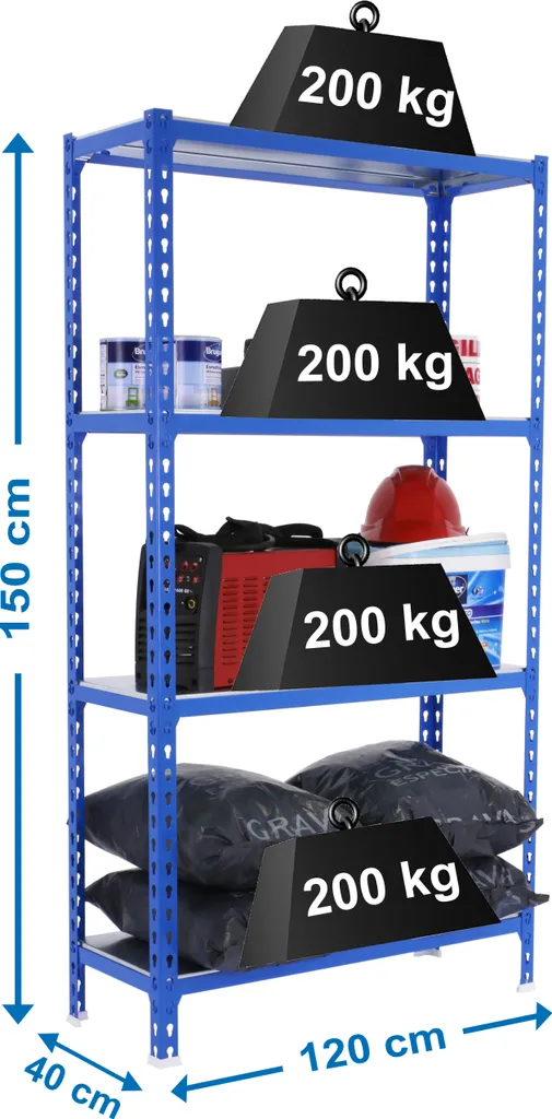 Étagère Métallique Simonclick Megaplus 4/400 1500 kg Bleu et Galvanisé