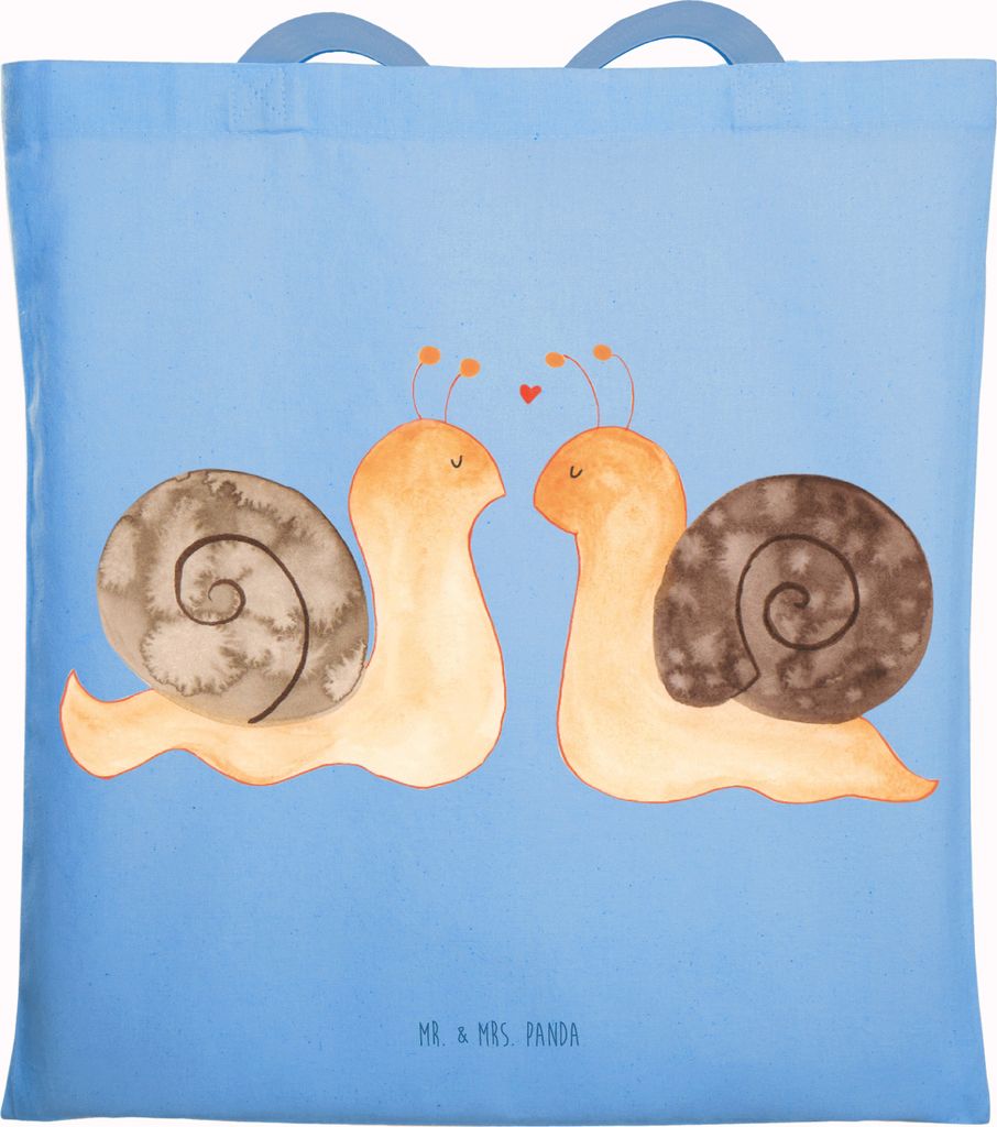 Mr. & Mrs. Panda Shopping Tasche Schnecken Liebe - Sky Blue - Geschenk, Schultasche, Pärchen, Laptoptasche, Tote Bag, Uni, Freundin, Zufrieden, Pa...