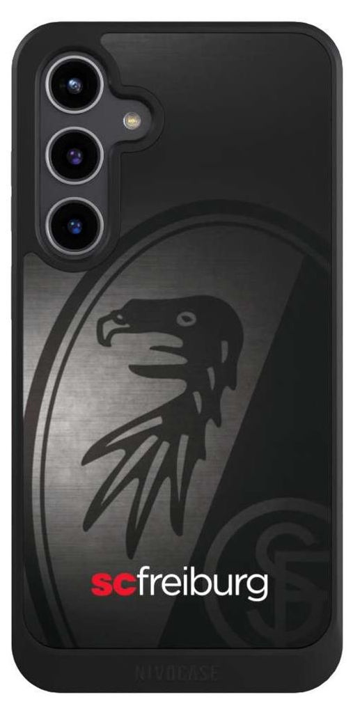 NIVOCASE Hülle für Samsung Galaxy S24+ Handyhülle NIVOcore Case Schwarz Metallic Look Offizielles Lizenzprodukt SC Freiburg