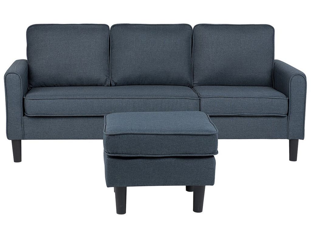 BELIANI 3-Sitzer Sofa Dunkelgrau Stoffbezug mit Ottomane Niedrige Armlehnen Schwarze Beine Industrie-Design Wohnzimmer Ausstattung Polstersofa