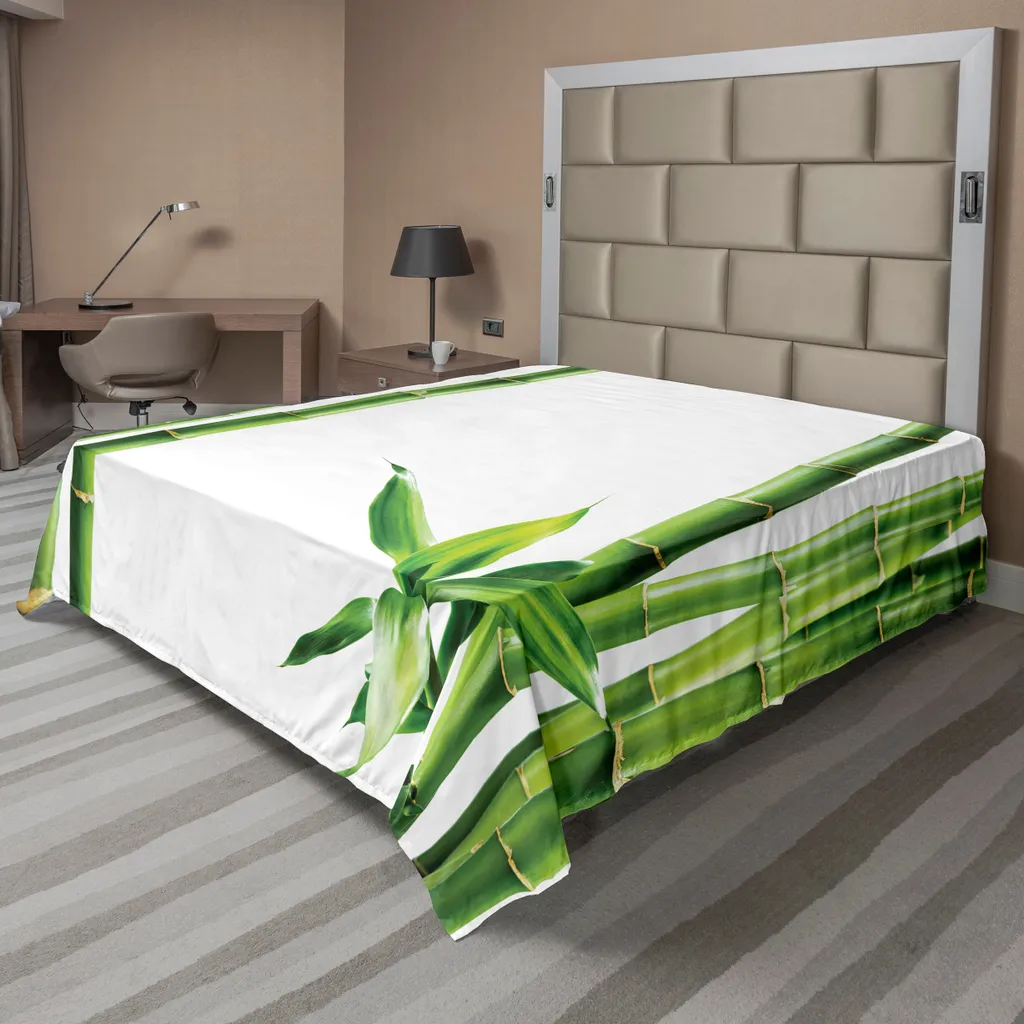 Drap de Lit Supérieur Motif Japonais Minimaliste 260x228cm Vert et Blanc