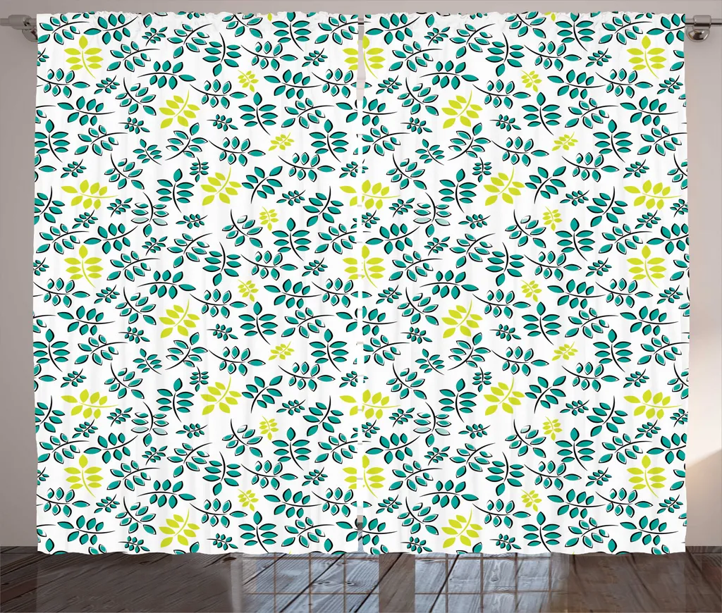 Décoration Fenêtre Salon Rideau Botanique 280 x 225 cm Turquoise et Jaune
