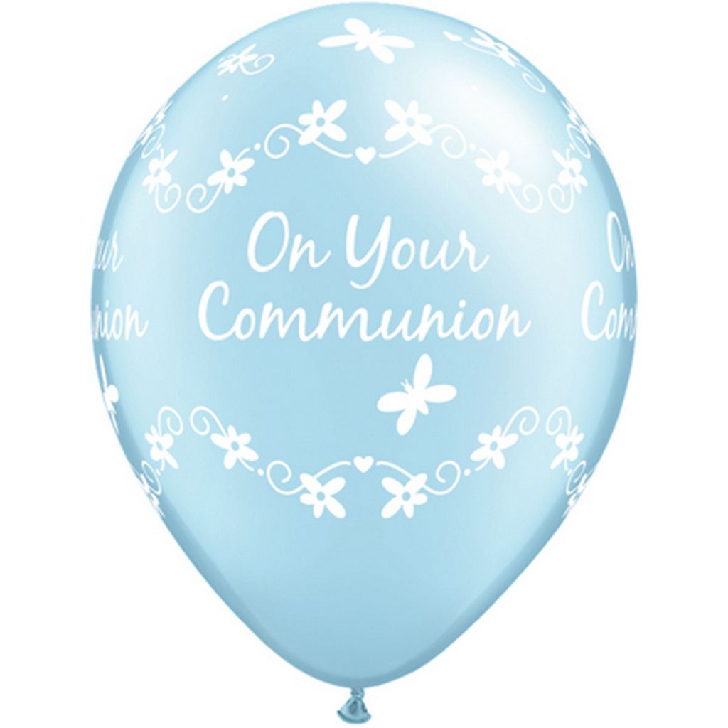 Creative Party Luftballons mit On Your Communion und Schmetterling-Design, 30 cm SG4847 (25 Stk/Pkg) (Blau glänzend)