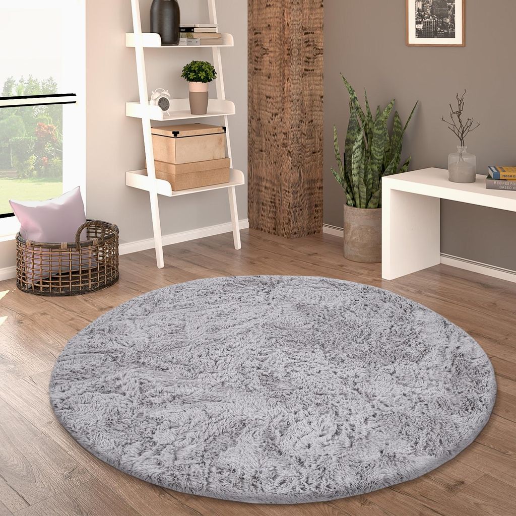 Hochflor Teppich Rund Wohnzimmer Shaggy Langflor Kunstfell Produktbild 