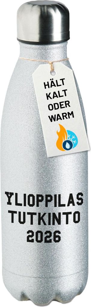Huuraa Trinkflasche Ylioppilastutkinto 2026 Abschluss Finnland 500ml Silver Edelstahl Wasserflasche Trinkflasche Geschenkidee
