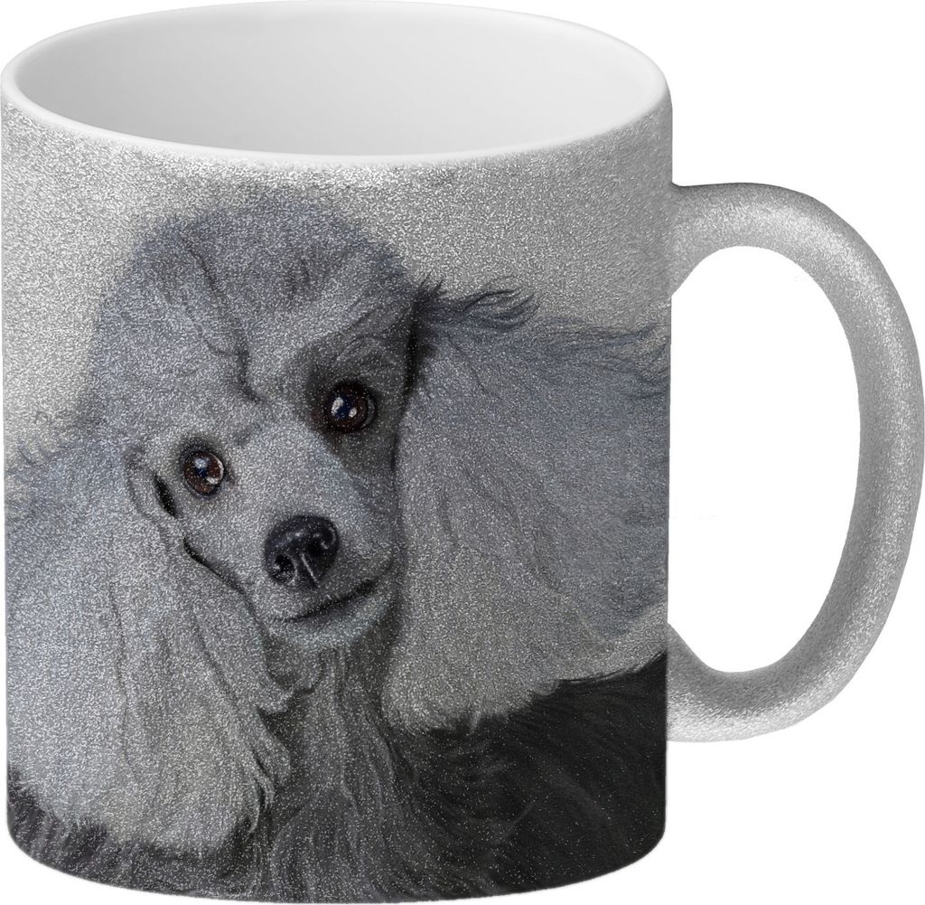 Glitzer-Glitzer-Kaffeebecher mit Pudel Motiv Produktbild 