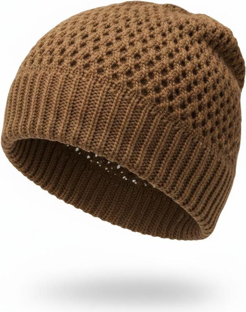 styleBREAKER Strick Beanie Mütze mit luftiger Ajour-Struktur | doppellagige Longbeanie im Grobstrick Design | elastische Wintermütze Uni