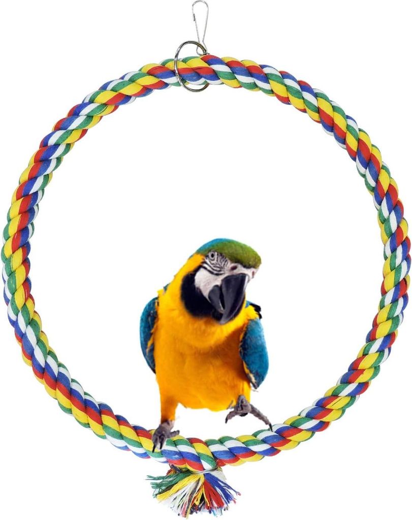 Vogelseil-Schaukel für Papageien - Spielzeug für kletternde Vögel - Baumwollspielzeug mit bissfester Landeplatz - hängendes Kletterseil (25 cm)