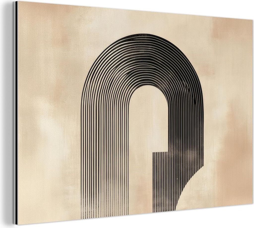 MuchoWow Wanddekoration Metall Metallbild Wandkunst 90x60 cm Schleife - Streifen - Minimalistisch - Schwarz MuchoWow Aluminium Gemälde - Wandbilder