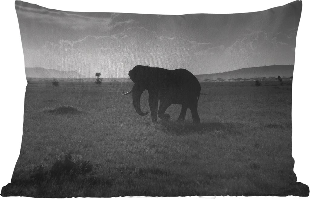 MuchoWow Outdoor Kissen - Elefant - Einfarbig - Tiere - Schwarz und weiß - 50x30 cm - Wetterfest - Lounge Kissen - Sofa kissen - Wohnzimmer Deko...