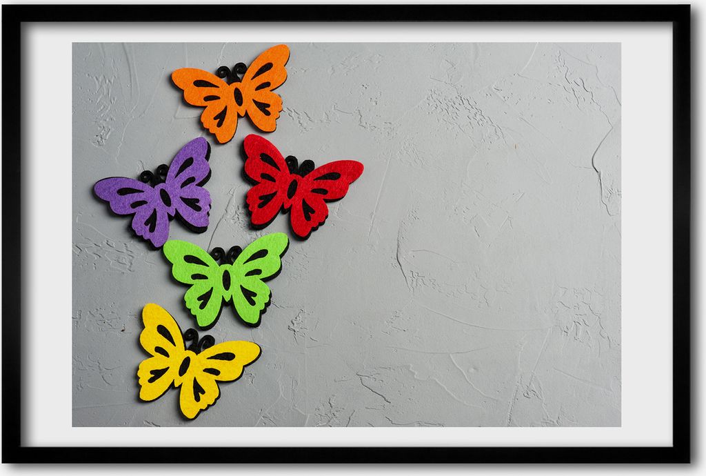 Bild 60x40 MDF-Rahmen, Wandkunst bunte Schmetterlinge