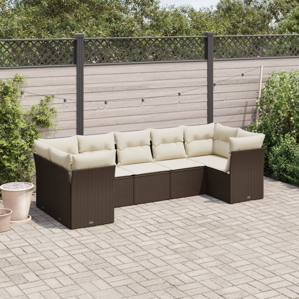 Maison Exclusive - 7-tlg. Garten-Sofagarnitur mit Kissen Braun Poly Rattan