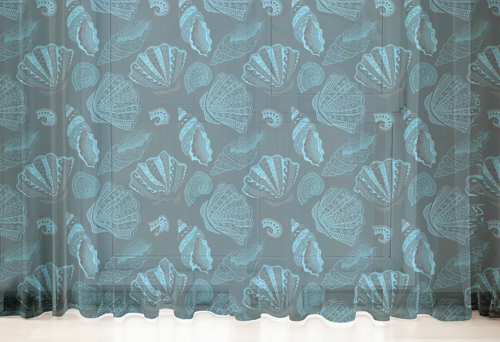 ABAKUHAUS Arazzo con conchiglie di San Giacomo, motivo ripetitivo con conchiglie nell'acqua e creature marine sottomarine, tessuto satinato setoso per soggiorno e camera da letto, 240 cm x 274 cm, blu petrolio - 4