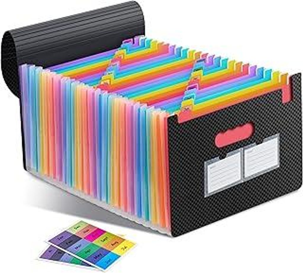 vonsera Dokumentenmappe A4 25 Fächer, Expandierbarer Document Organizer, Fächermappe mit Bunte Labels, Aktenordner Ordner A4 Grosse Kapazität Wa...