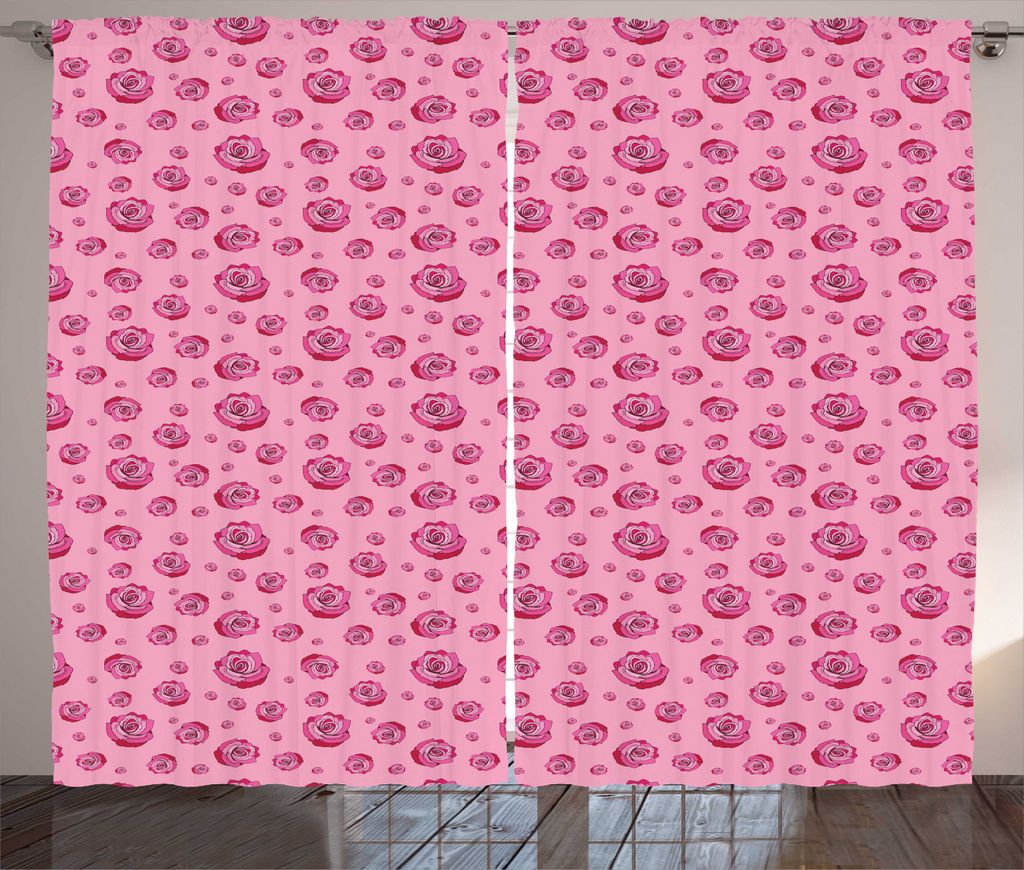 ABAKUHAUS Rosen Rustikaler Gardine, Pink Tones Monochrome Blumen, Schlafzimmer Kräuselband Vorhang mit Schlaufen und Haken, 280 x 245 cm, Himbeere...