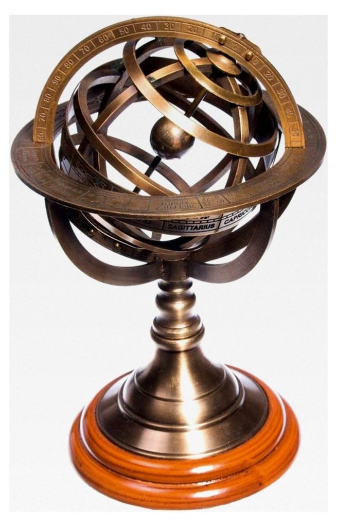 Armillarkugel aus Messing, Astronomie, 21 cm mit Fuß, Vintage, Pirat Steampunk, Globus