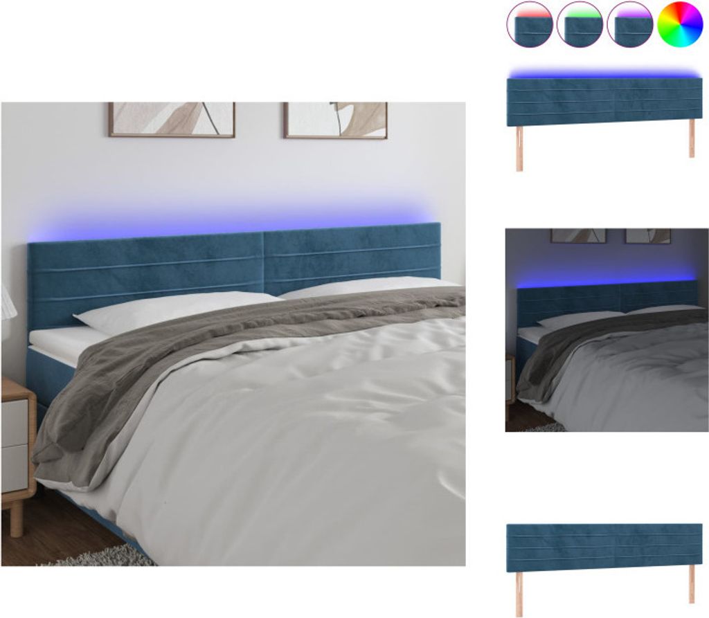 vidaXL LED Kopfteil Dunkelblau 200x5x78/88 cm Samt - Kopf- & Fußenden