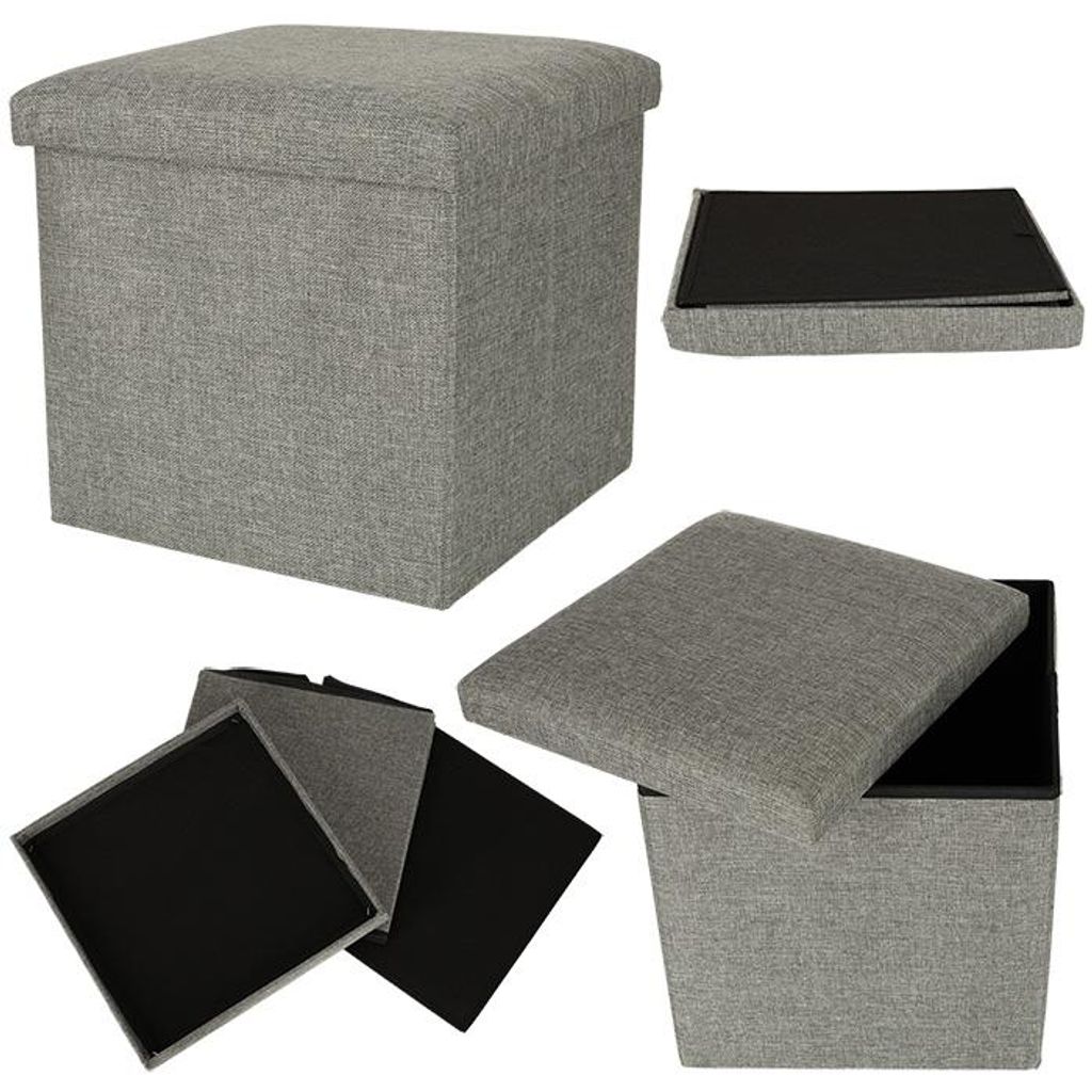 Zusammenklappbarer Sitzhocker mit Aufbewahrungsbox, Grau, Produktbild 