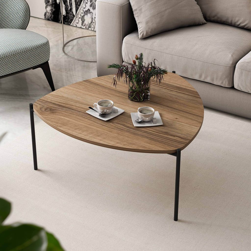 Dreieckiger Couchtisch aus Stahl undHolzoptik - Oviala Eddie