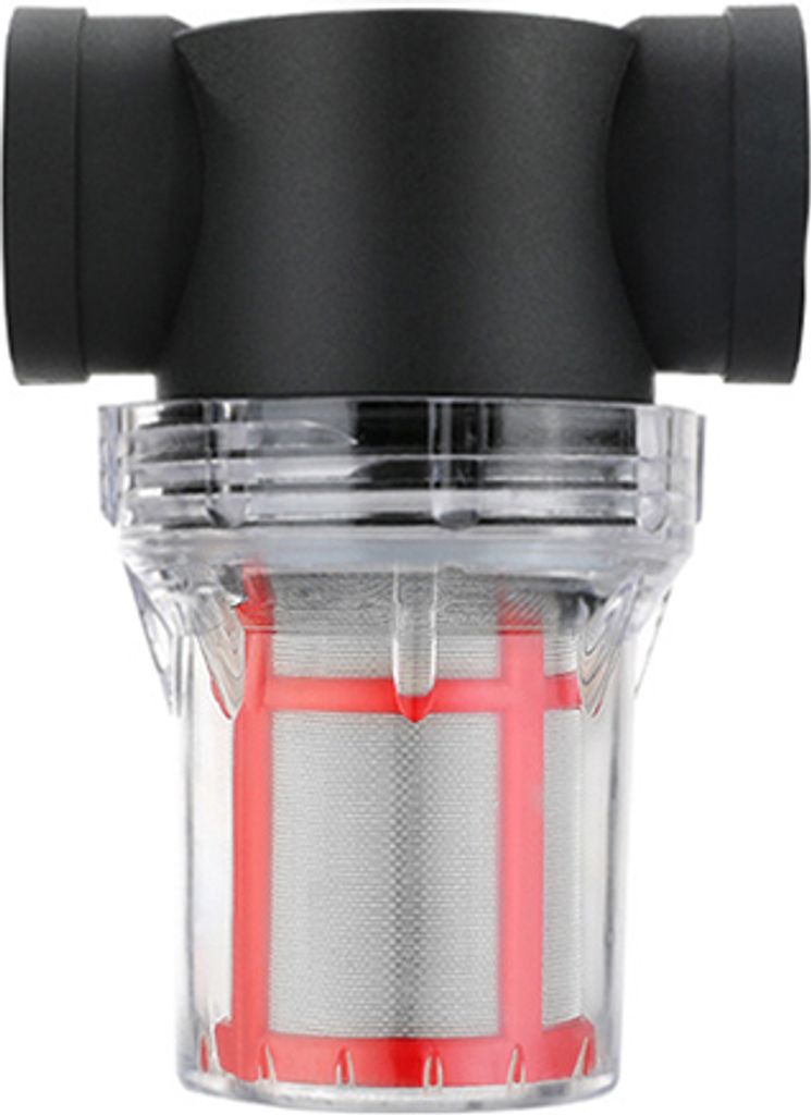 A close-up studio shot of an inline water filter.