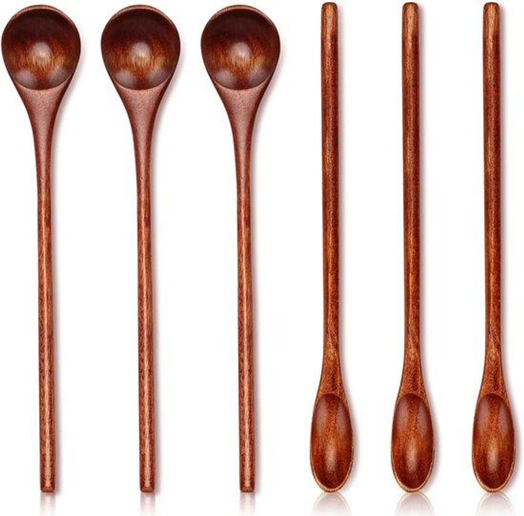 Holz-Spaßel - Kaffeelöffel - Holz-Tee-Löffel - Probierlöffel - Mini Schleiflöffel - Mischpulver-Löffel - Desserts - Küchenhelfer (20cm) - 6 ...