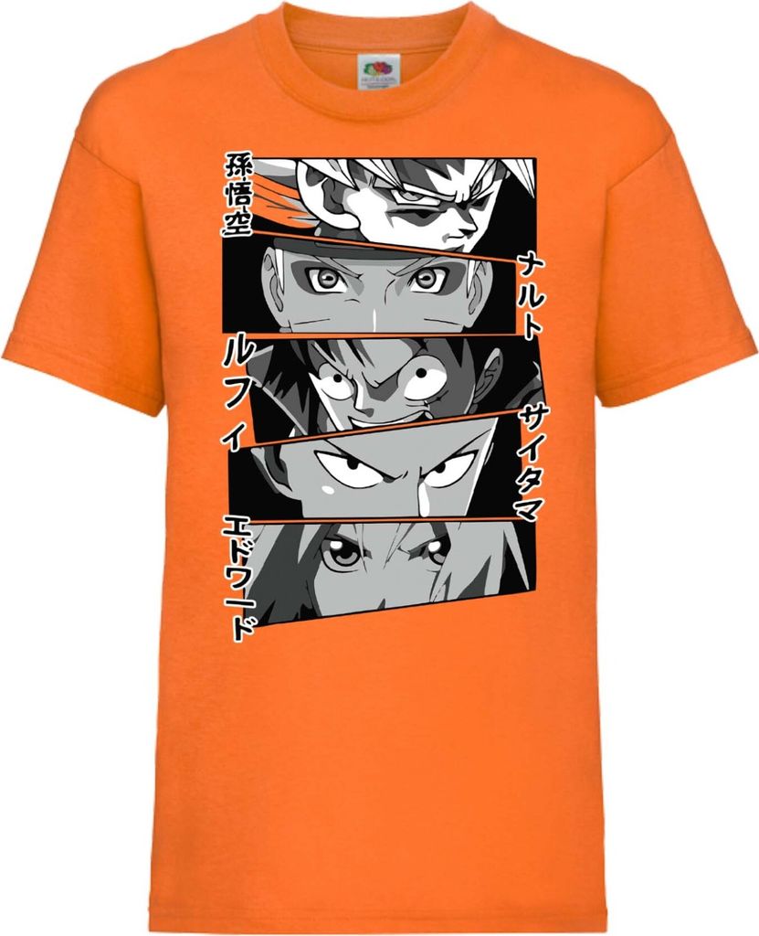 Kinder T-Shirt Anime Heroes Naruto Goku Luffy Sakura Anime Heroes, 7-8 Jahr - 128 / Orange