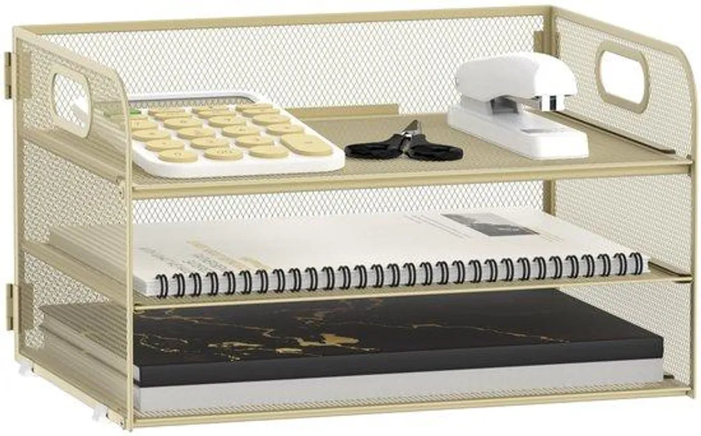 Organiseur de bureau anti-encombrement doré pour trier dossiers et papier