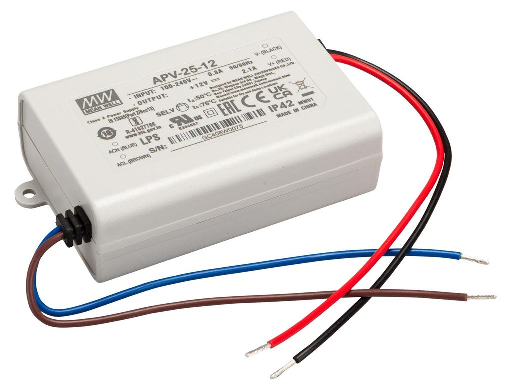 MEANWELL APV-25-12, LED Installationsnetzteil, 25W 12V 2,1A Produktbild 