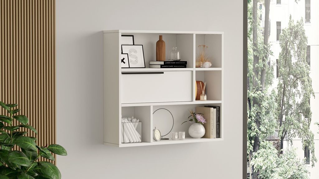 Skye Decor, On5-W, Wandregal, 100 % MELAMINBESCHICHTETE SPANPLATTEN, Weiß, 90,1 x 22 x 81 cm