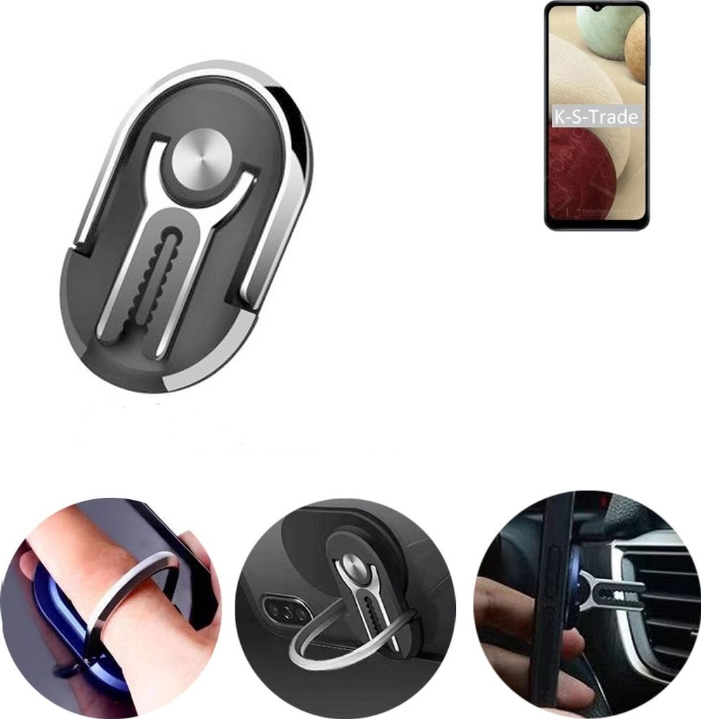 K-S-Trade 3in1 Smartphone-Ring Handy-Ring kompatibel mit Samsung Galaxy A12 Nacho Fingerhalterung Handyring Tischständer Lüftungsgitter-Halterung