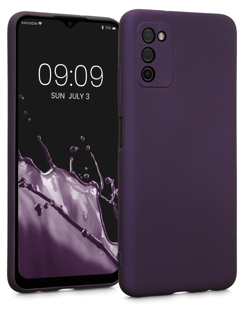 kwmobile Handyhülle für Samsung Galaxy A03s Hülle - Silikon Case metallisch schimmernd - Schutzhülle Cover - Metallic Brombeere