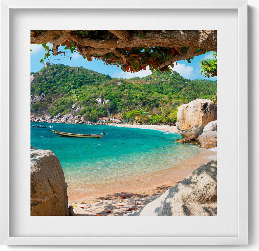 Meerblick Koh Tao Thailand– Wandbild mit Rahmen – Gerahmtes Bild – Wanddekoration – 50x50 cm – Weiß Rahmen