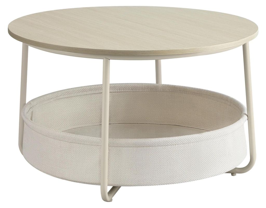Wohnzimmertisch - Couchtisch LCT244 - Metallgestell - Stoffkorb mit Stauraum - Minimalistisch modern - 75x75x45 cm - Ohne Rollen - Elfenbein
