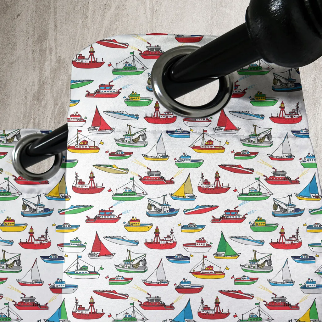 ABAKUHAUS Tenda con occhielli nautica, mazzo di contenitori colorati motoscafo peschereccio peschereccio a strascico concetto di imbarcazione, tende decorative a 2 pannelli per finestre, 280 cm x 245 cm, multicolore - 5