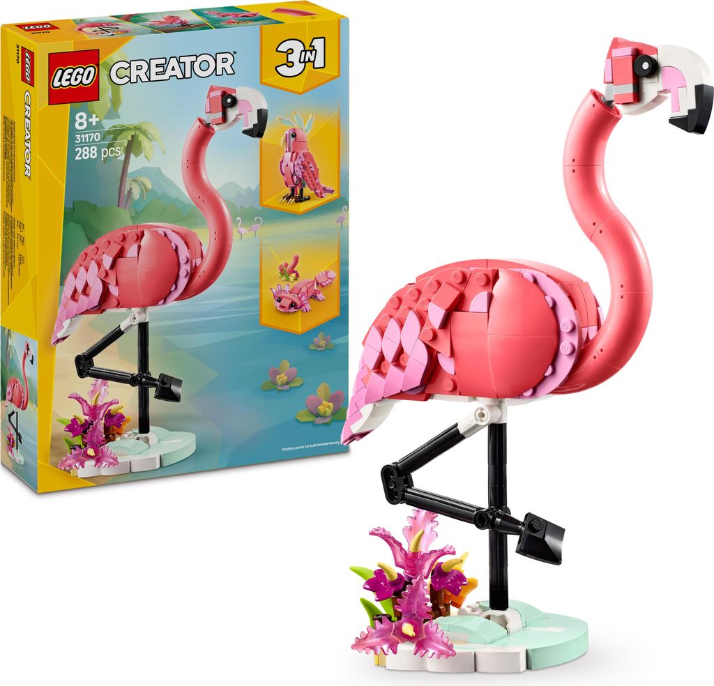 LEGO Creator 3in1 Wilde Tiere: Rosa Flamingo - Spielzeug umbaubar in Kakadu Figur oder Axolotl - Kreatives Bauset für Kinder - Geburtstagsgeschenk...