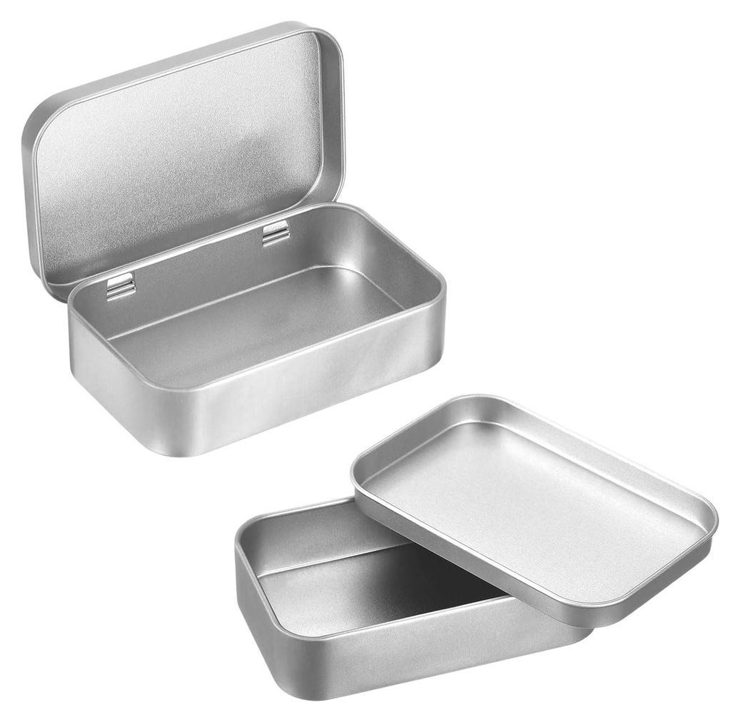 4 kleine Metalldosen, langsam laufend, versilbert, Mini-Metalldosen, 9,5 x 6,0 x 2,2 cm, Metalldosen mit Wandabdeckungen, glatten Kanten, Verschlü...