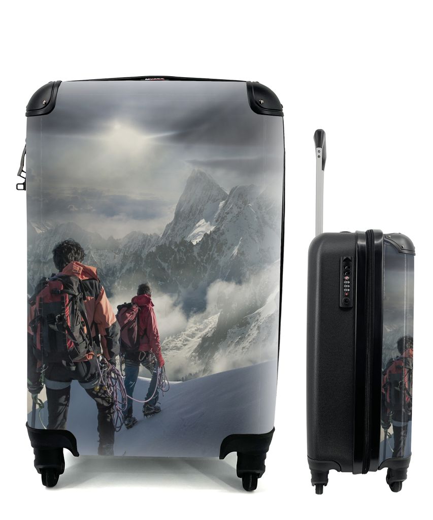 MuchoWow Koffer Handgepäck Trolley Rollkoffer Kleine Reisekoffer mit 4 Rollen - Zwei Bergsteiger auf einem Schneehang des Mont Blanc - Cabin Siz...