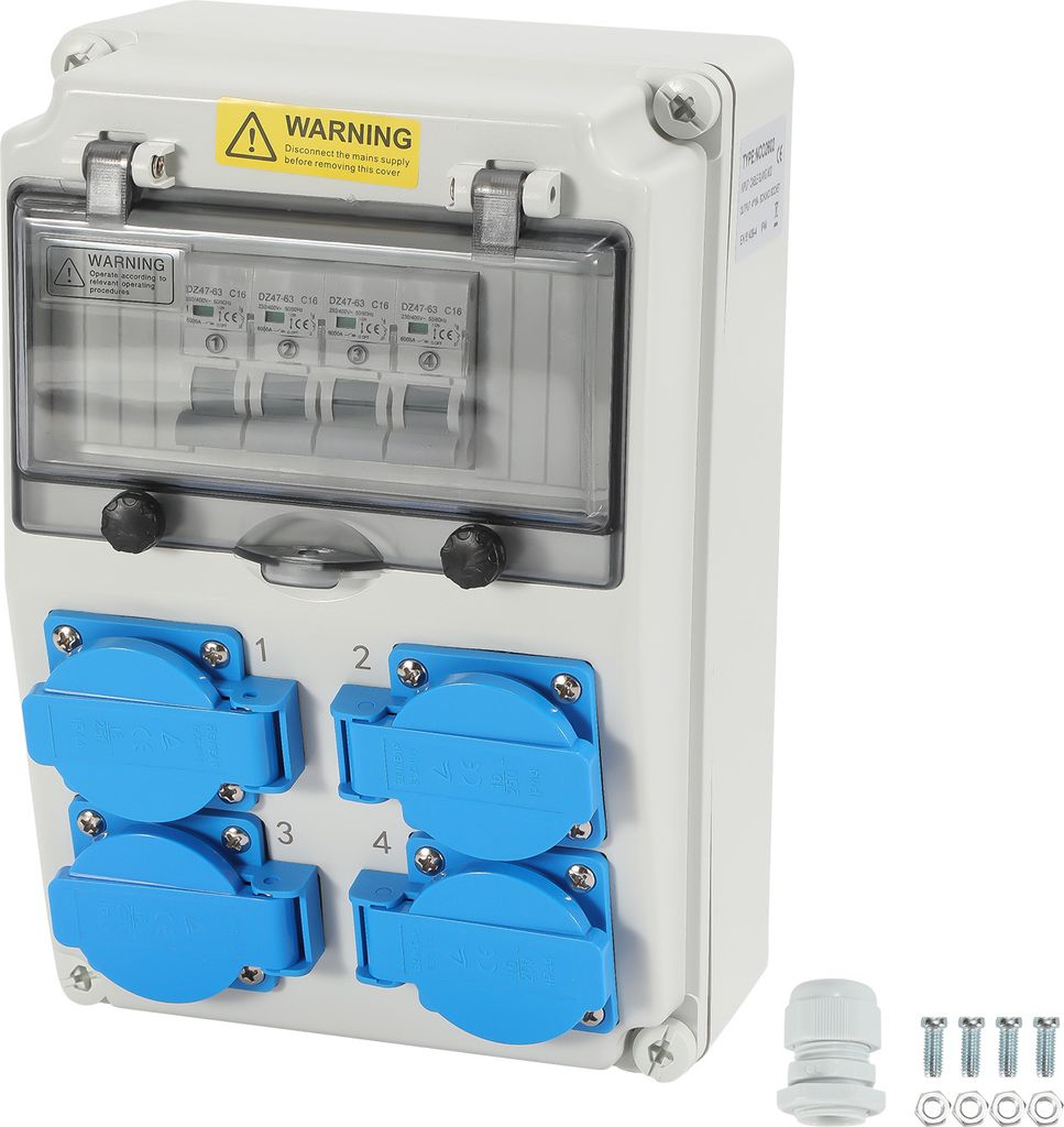 Aopunly Wandverteiler mit Leitungsschutzschalter, Stromverteiler 16A Baustromverteiler 4xSchuko und CEE-Steckdose Steckdosen mit DC-Schutzschalter ...