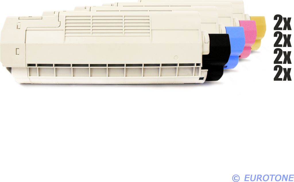 8x Eurotone Toner Alternative für OKI 43865724 Black Schwarz / 43865723 Blau Cyan / 43865722 Rot Magenta / 43865721 Gelb Yellow
