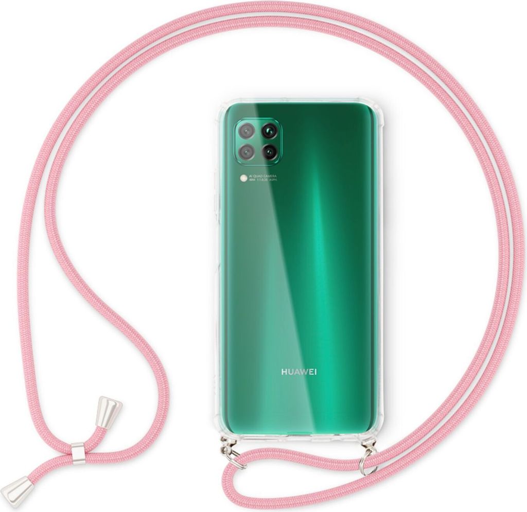 NALIA Handy Hülle mit Kette für Huawei P40 lite, Slim Necklace Hard Case Cover Pink