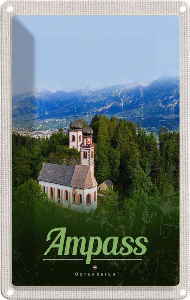 vianmo Blechschild 18x12 cm Ampass Österreich Kirche im Wald Bildmotiv Reisemotiv Abenteuer Reisen Urlaub