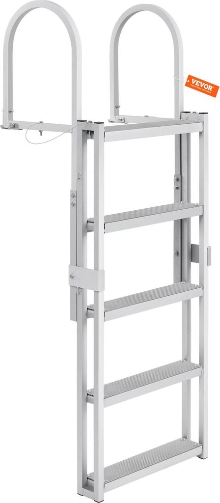 Dockleiter 5 einziehbare Stufen 159kg Tragkraft Pontonbootleiter aus Aluminiumlegierung mit 1700-2005mm einstellbarer Höhe 10cm breite Stufe Gummi...