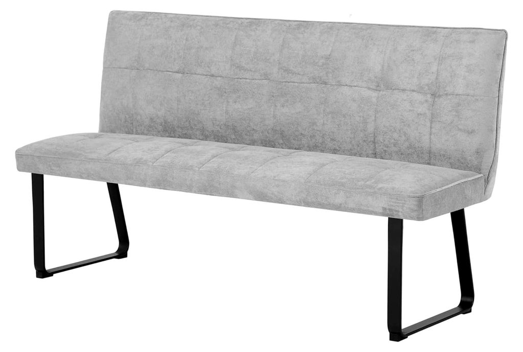 Bank TALEA / gepolsterte Sitzbank 160 cm / Webstoff-Bezug hellgrau / Metallgestell schwarz pulverbeschichtet / Bank mit Rückenlehne / Wartebank / ...