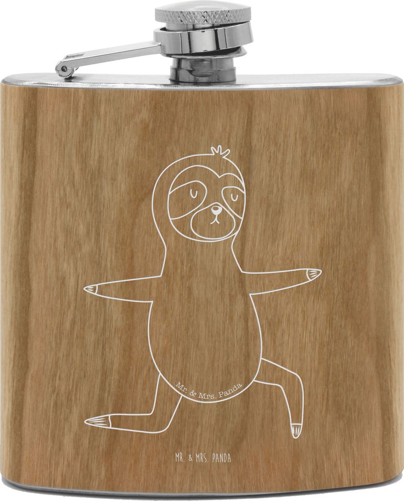 Mr. & Mrs. Panda Flachmann Faultier Yoga - Transparent - Geschenk, feldflasche, Gelassenheit, Wodka, Deko, schnapsflasche, Namaste, Holz, Schnaps