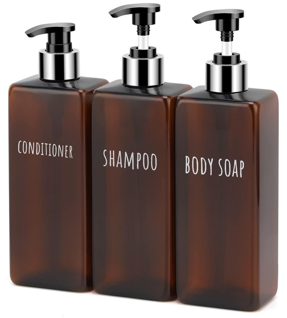 Seifenspender, 3-teiliges Set mit je 500 ml Flaschen und Etiketten für Shampoo, Spülung und Duschgel, nachfüllbare Shampooflaschen für Küche u...