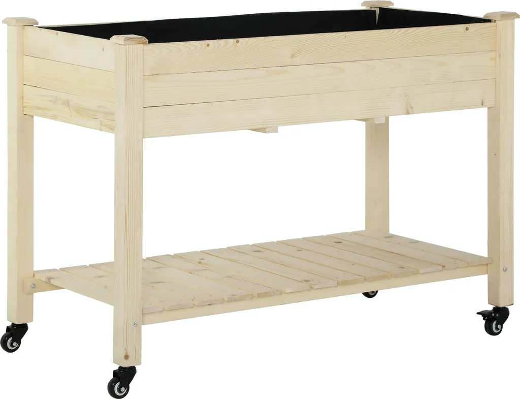 Jardinière Haute en Bois avec Drainage Inclus et Tablette de Rangement